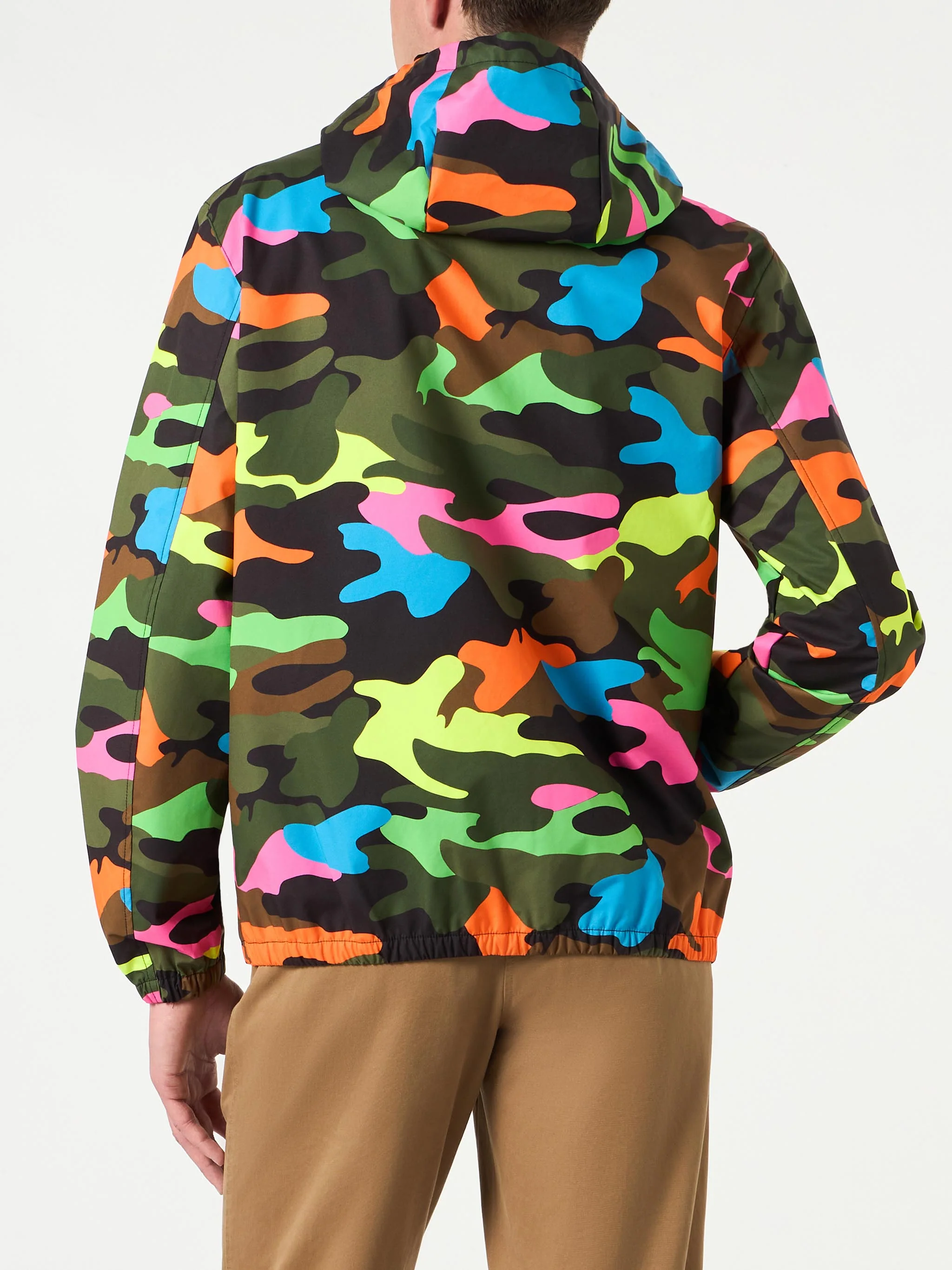 Heren windjack met capuchon en camouflageprint