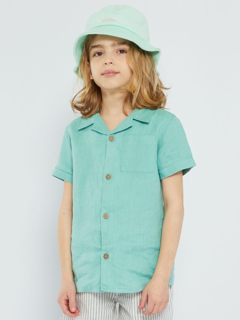 Camisa de lino de corte regular - VERDE