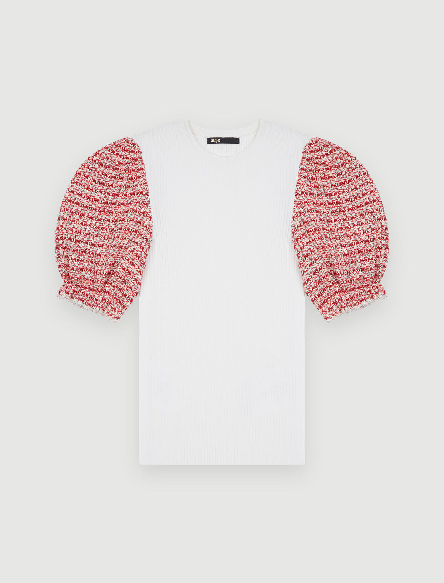 Pulover tricotat tweed cu mâneci - Raw