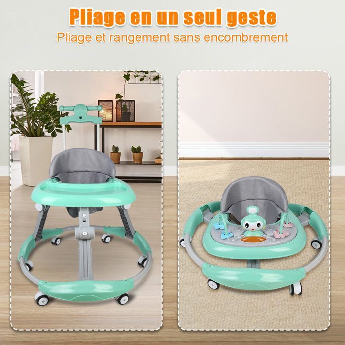 Andador para bebé niño MIPAN - Andador plegable con luz y música - Ajustable - Para bebés de 6 a 18 meses - Verde