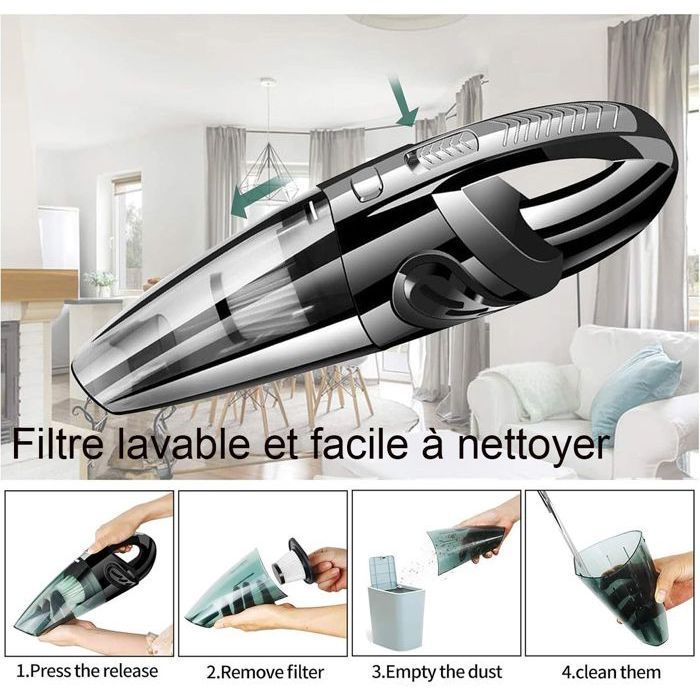 Aspirateur à Main,7000PA,Mini Aspirateur Voiture sans Fil, Aspirateur voiture USB Rechargeable, pour Maison Voiture Bureau