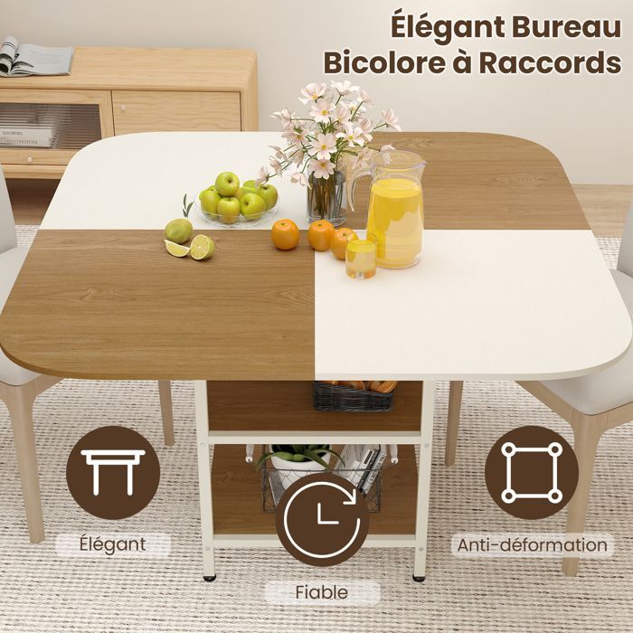 Tavolo da pranzo quadrato GIANTEX - Tavolo da cucina moderno - 2 ripiani a giorno - Gambe regolabili - Soggiorno, Ristorante - 120x120x77 cm