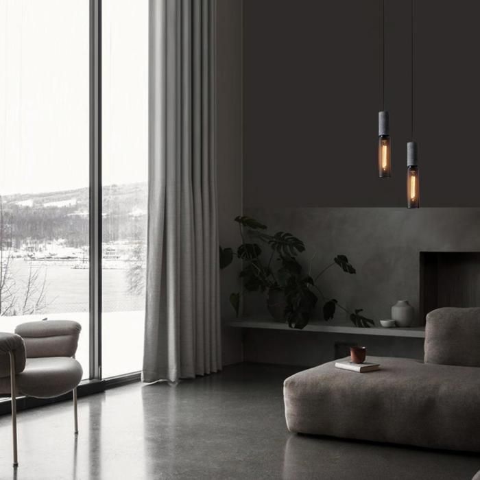WOTTES Lustre Industriel Rétro En Maille Avec Abat-Jour En Fer Noir, Simple Moderne Nordique Suspension En Ciment, 6.5*35cm, 1pcs