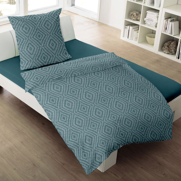Jacquard flanellen beddengoed 135/200 + 80/80 cm, ruitpatroon petrol
