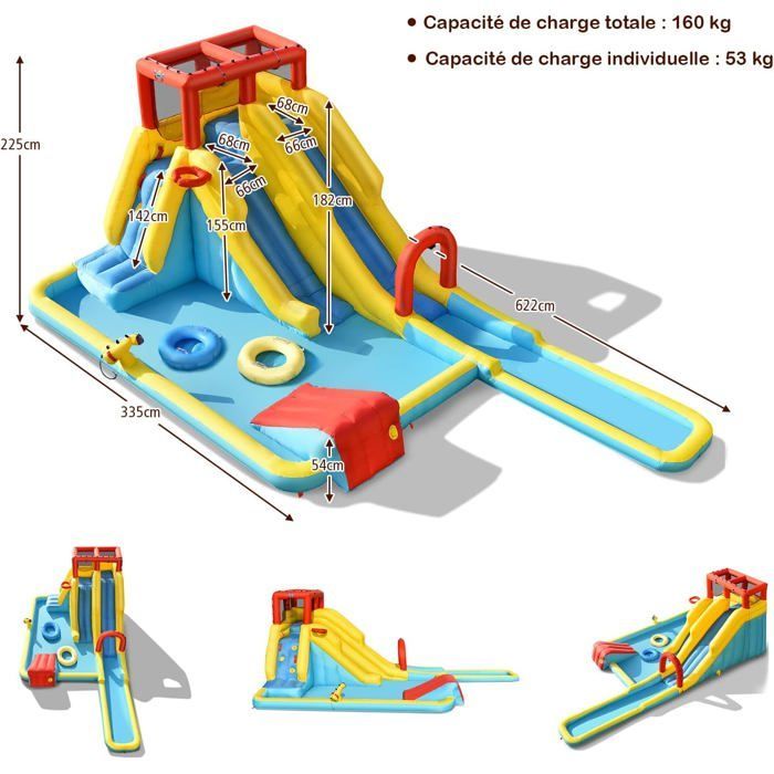 Château Gonflable Aquatique avec Piscine et Toboggan - GOPLUS - Pour 3 Enfants 3-10 Ans - Max. 160KG
