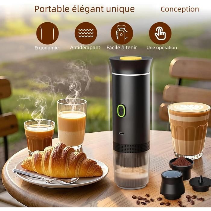 Portable Electric Coffee Maker - Espresso Machine - 20 Bar - Rechargeable - Hot and Cold - Black