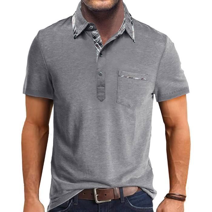 Polo da uomo INSFITY - Maniche corte - Grigio chiaro - Traspirante - Vestibilità slim