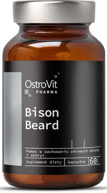 Cápsulas do suplemento alimentar OstroVit BISON BEARD para crescimento mais rápido da barba.