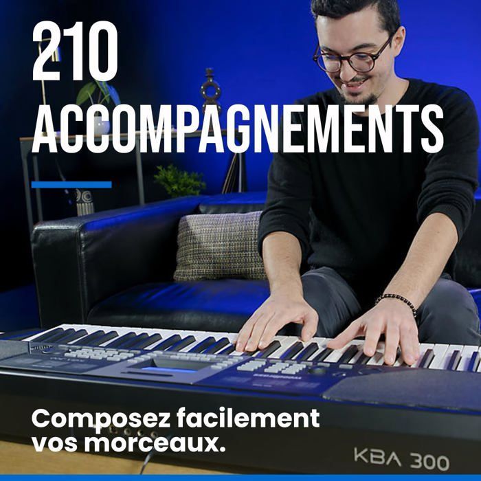 Clavier arrangeur - Woodbrass - KBA300 - 61 touches - Mode d'apprentissage - Lecteur MP3 intégré