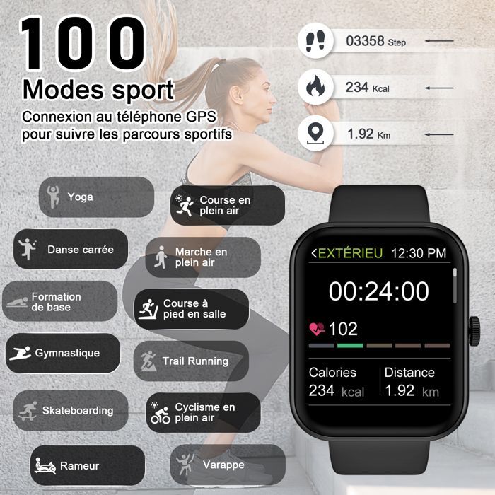 Smartwatch Blackview per uomo e donna con chiamate Bluetooth, smartwatch sportivo da 1,83'', lettore musicale, monitoraggio SpO2, monitoraggio del sonno, monitoraggio meteo, compatibile con Android/iOS