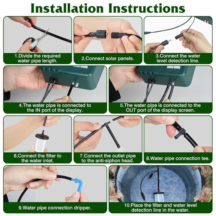 2200mAh Solar Druppelirrigatieset – Automatische timer, 15 druppelaars, voor tuin, balkon en planten
