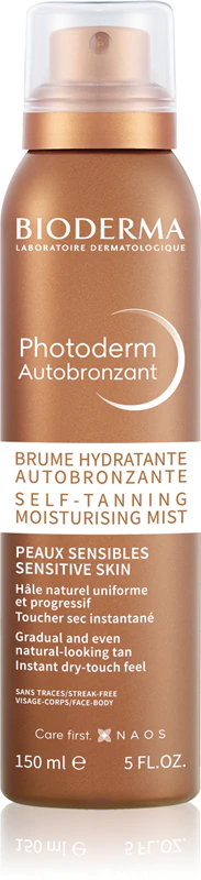 Spray autobronzeador Bioderma Photoderm Autobronzant com efeito hidratante.