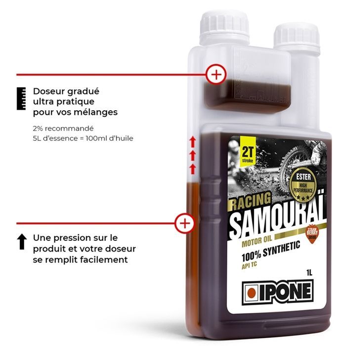 IPONE - 100% synthetische 2-takt Samurai Racing motorolie - Aardbei 1L