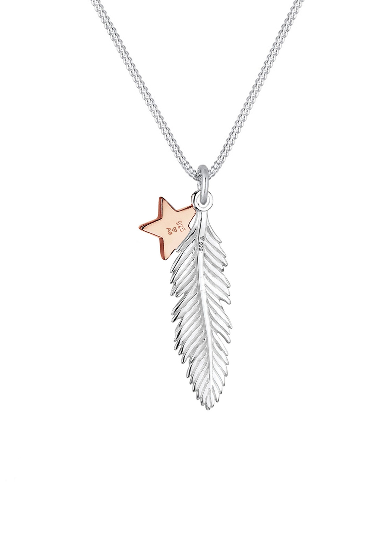 Elli Femmes Pendentif Plume Étoile Bicolore en Argent Sterling 925