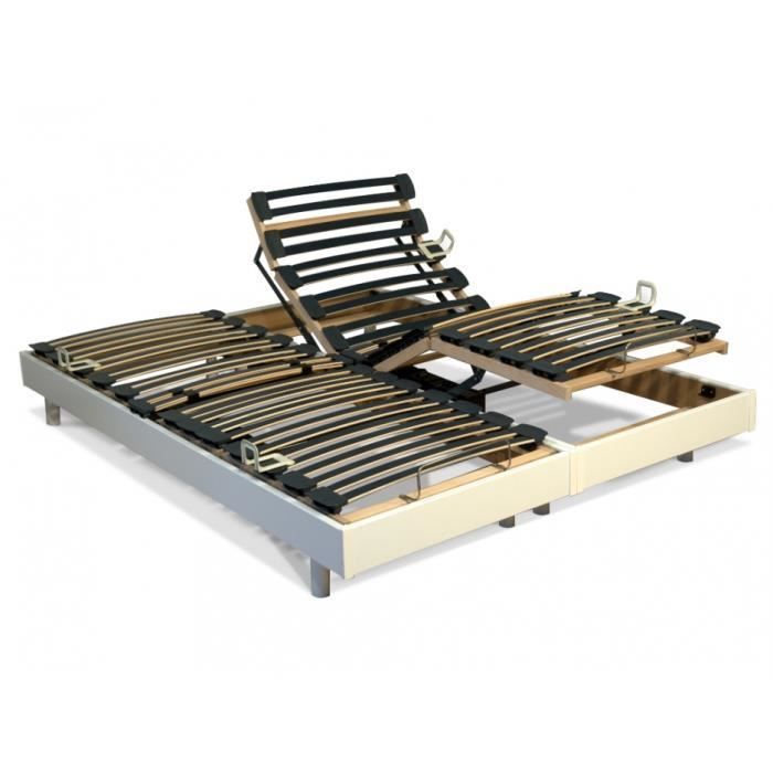 Base de cama eléctrica de relajación - OFERTA ÚNICA - Láminas multicapa - 5 secciones - Firmeza ajustable - Blanca
