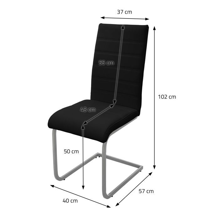 ML-Design - 2 sillas de comedor de piel sintética negra, respaldo ergonómico, asiento acolchado, sillas de comedor para sala de estar o cocina.
