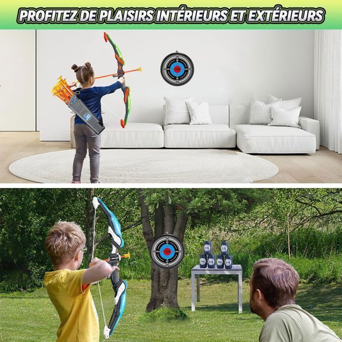 Conjunto de arco e flecha - AIMUIVEI - 2 arcos - 20 flechas com ventosa - 2 alvos - 6 garrafas de plástico