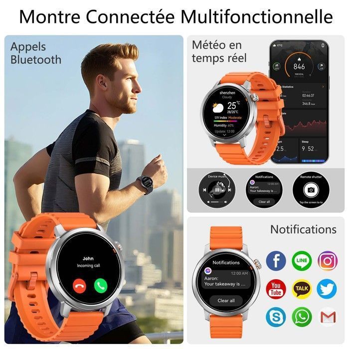 Relógio inteligente KOSPET Orb para homens e mulheres, com certificação IP68 integrada, monitor de atividades de 1,43 polegadas, compatível com Android, iOS, Samsung, Xiaomi e iPhone.