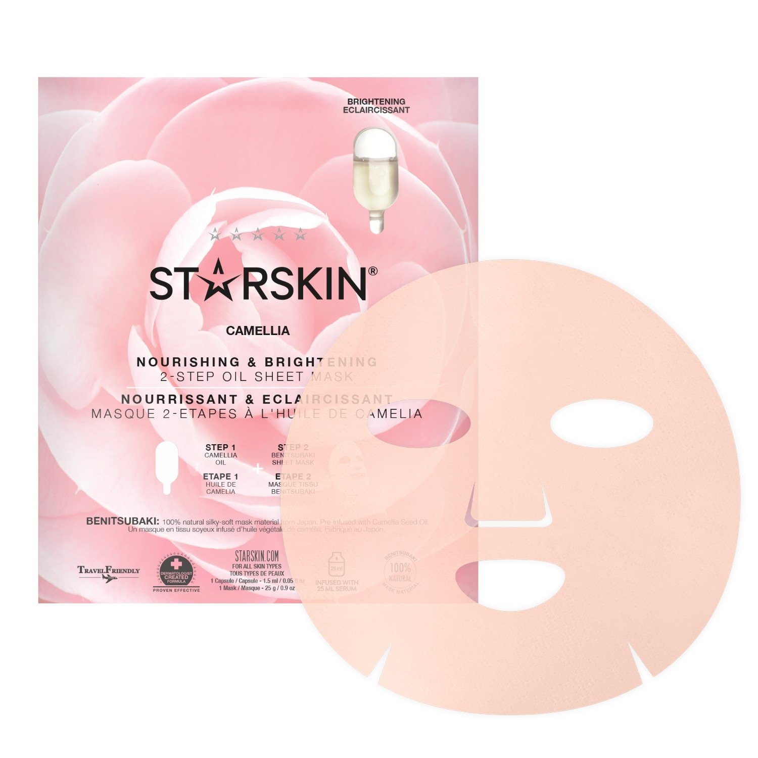 STARSKIN® Camellia lakštinė kaukė Maitinamoji ir skaistinanti dviejų žingsnių aliejinė lakštinė kaukė – 1 vnt.