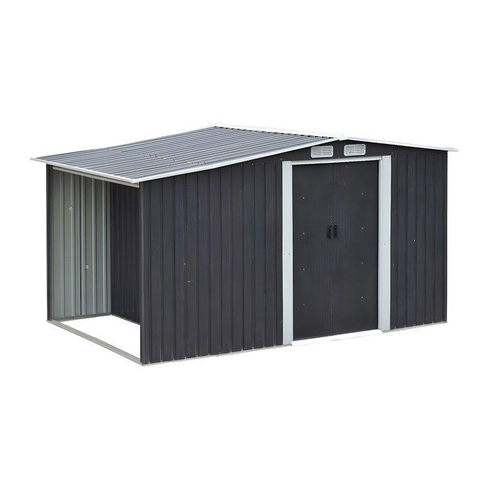 Metall-Gartenschuppen mit Brennholzlagerung aus grau verzinktem Stahl, 6,7 m² - LERY