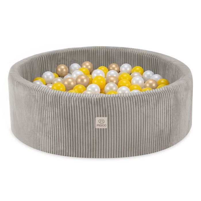 Piscina de Bolinhas Redonda de Veludo Cotelê MISIOO para Quarto de Bebê e Criança, Bege, 90x30 cm, 300 Bolinhas: Amarelo/Dourado/Branco Pérola