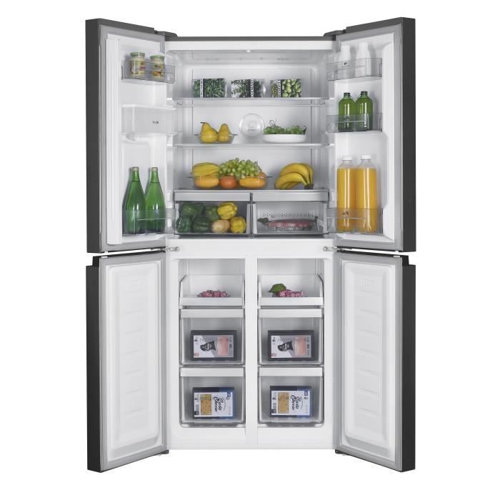 Frigorífico de 4 puertas con dispensador de agua - 464 L - Total No Frost - 79 cm de ancho x 180 cm de alto - Acero inoxidable - Clase energética D