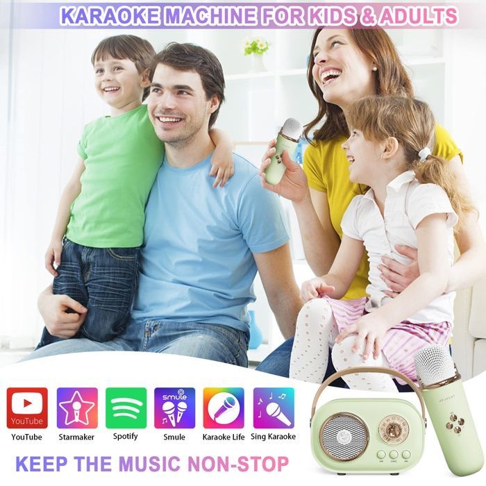 Mini karaoké mignon, Bluetooth portable avec micro, pour fêtes enfants et adultes (vert)