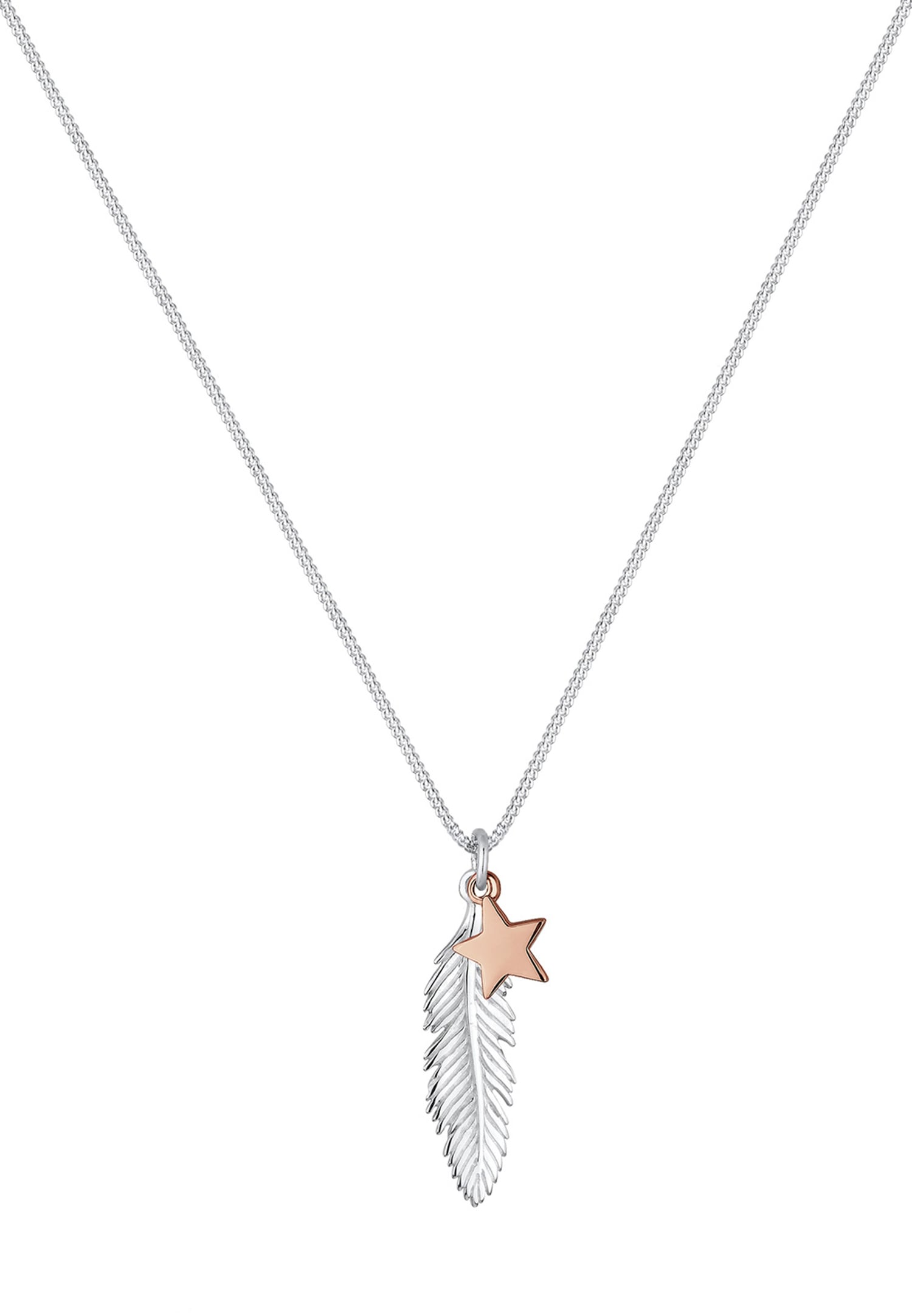 Elli Femmes Pendentif Plume Étoile Bicolore en Argent Sterling 925