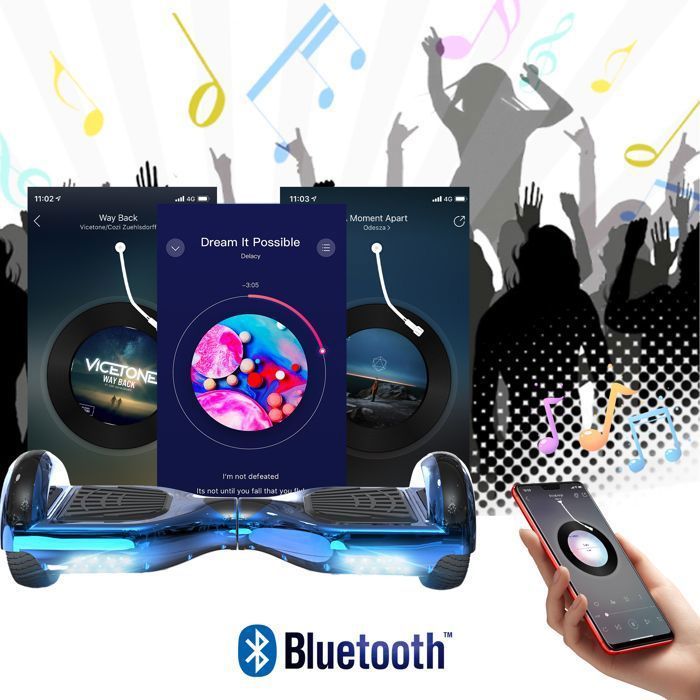 Hoverboard 6.5 Pouces avec Bluetooth et LED - RCB - Cadeau Parfait pour les Enfants Bleu Chromé