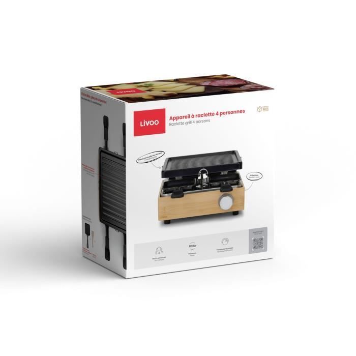 Parrilla raclette para 4 personas - LIVOO - DOC311 - 800W - 4 personas - Placa antiadherente extraíble - Termostato ajustable