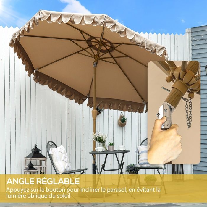 Outsunny - Parasol - Polyester - 264x264x240cm - Kaki