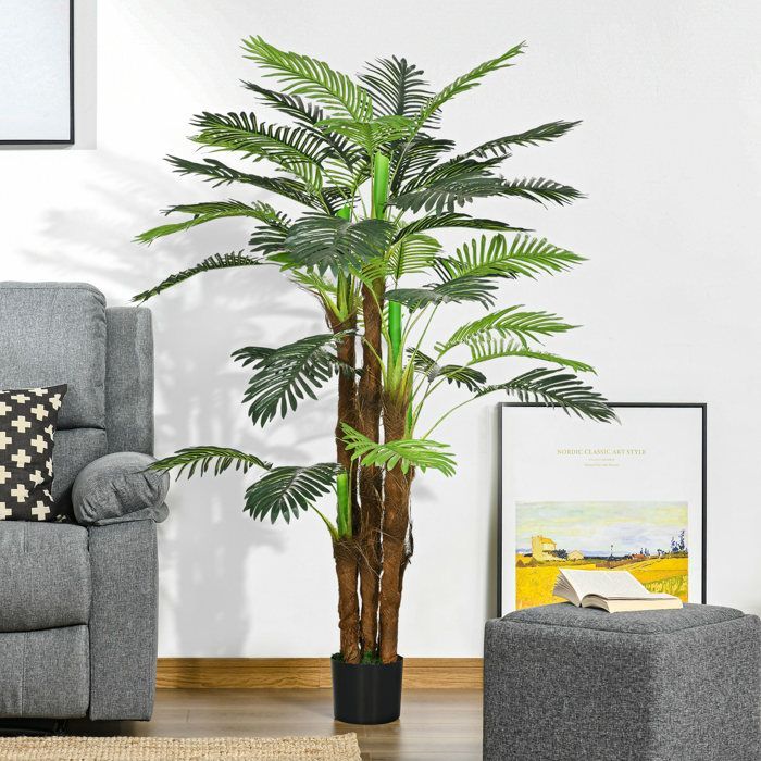 Palmera artificial Outsunny, 1,6 m de altura, árbol artificial con tronco, ramas, líquenes y hojas, muy realista, maceta incluida.