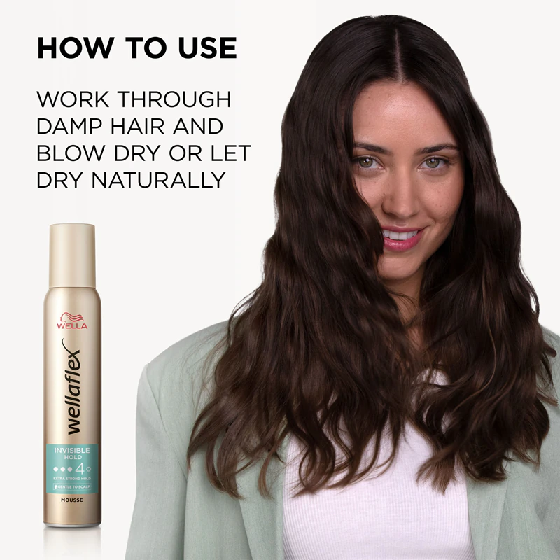 Mousse capilar Wella Wellaflex Invisible Hold com fixação muito forte.