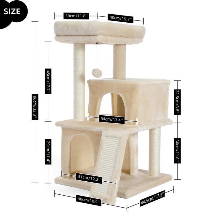 PAWZ Road Katzenbaum, 86 cm, mit herausnehmbarem, geräumigem Kissen, Kratzbaum mit austauschbarem Hängebommel, Beige