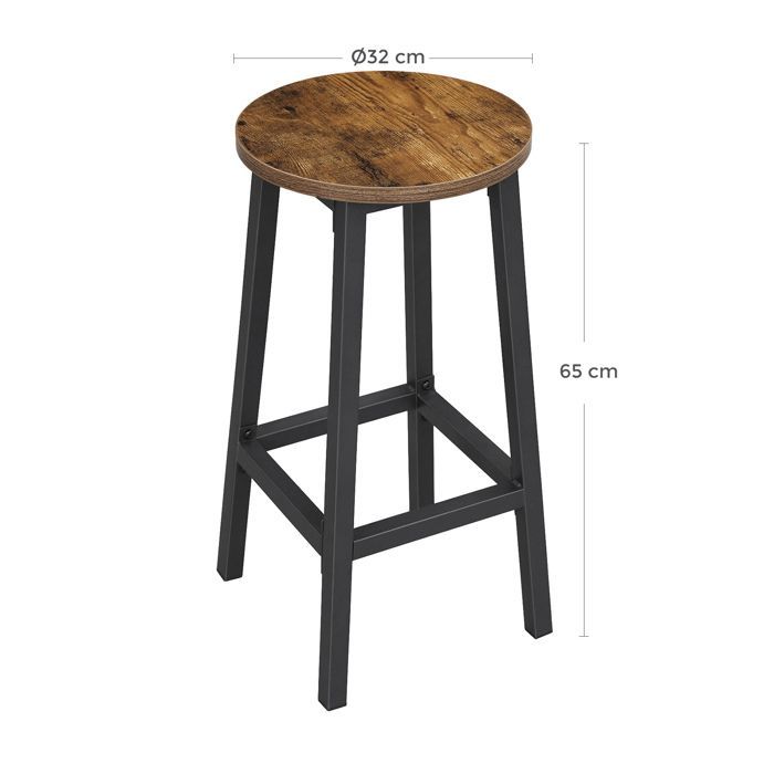 VASAGLE-baarijakkarat, 2 kpl, korkeat istuimet, metallirunko, 65 cm korkea, jalkatuki, maalaisruskea ja musta