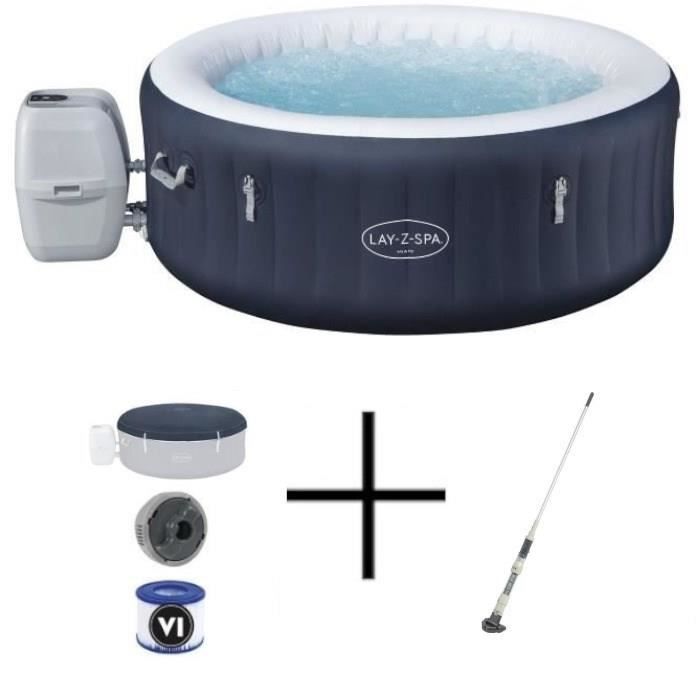 Spa gonflable BESTWAY - Lay-Z-Spa Miami - 120 airjets - 180 x 66 cm - 2 à 4 places - Rond + Balai aspirateur électrique Aquascan