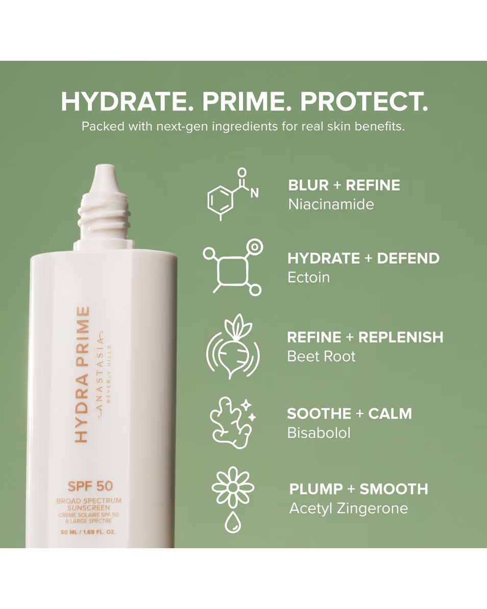 ANASTASIA BEVERLY HILLS Hydra Prime SPF 50 Zaštitni faktor 50 koji zaglađuje i hidratizira kožu.