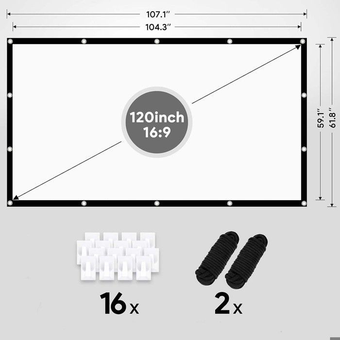 Écran de Projection Portable Pliable Extérieur 120 Pouces, 16: 9 HD, Plis Projection pour Vidéoprojecteurs, , Fête, Nuit de Cinéma