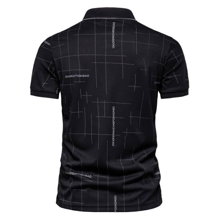 Men's Summer Printed Short Sleeve Casual Fashion Polo Shirt - Black - INSFITY - Slim Fit - Adult