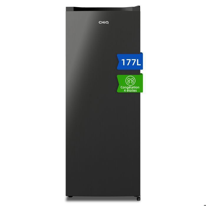 CHiQ Upright Freezer CSD208D4E 177L, 4-Shelf Freezer, 39 dB, Black Steel Design, Adjustable Feet, Reversible Door