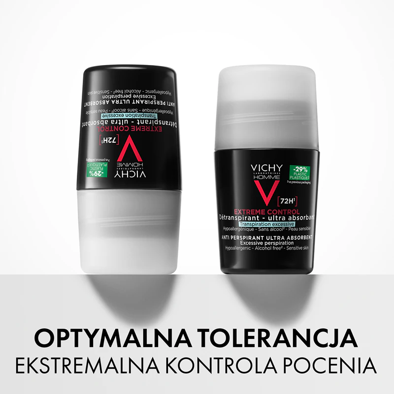 Desodorante antitranspirante roll-on Vichy Homme contra transpiração excessiva.