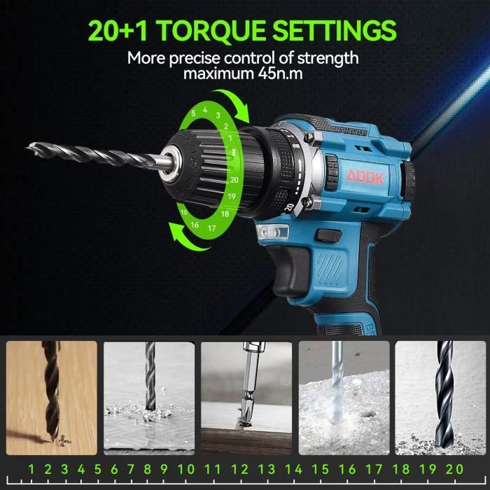 Llave de impacto inalámbrica de 380 Nm con taladro percutor, paquete de 2 herramientas, motor sin escobillas, 2 baterías de 3,0 Ah, juego de herramientas de 25 piezas.