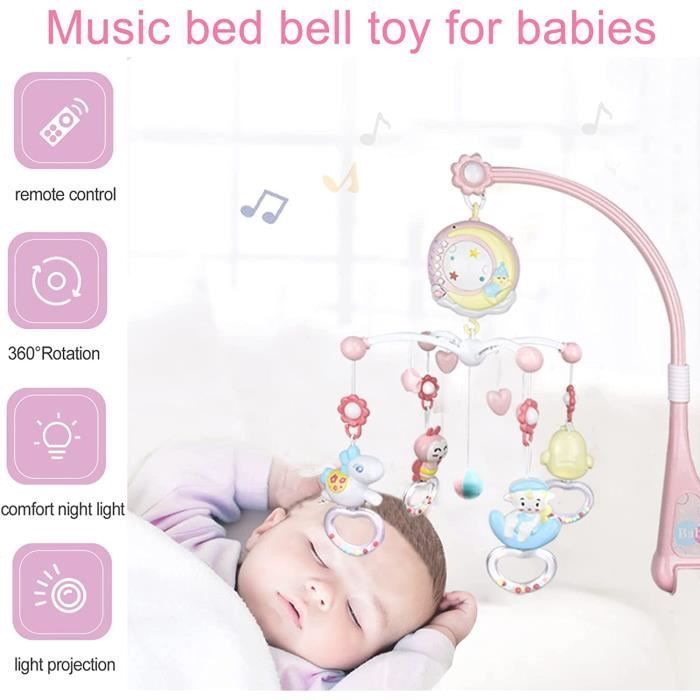 Mobile musical - NETBOAT - Mobile bébé rotatif 360° - Télécommande - Lumières - Hochets suspendus