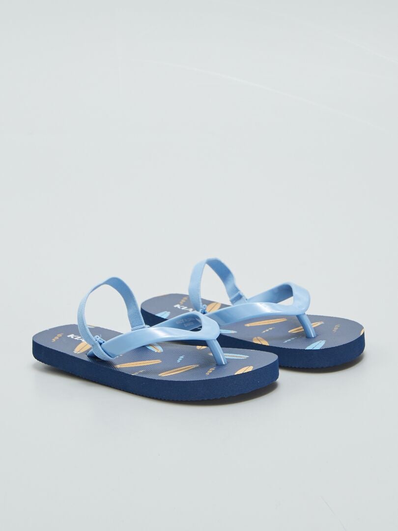 Teenslippers met tropische print en elastische band - BLAUW
