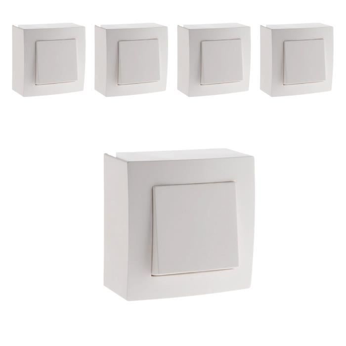 Set completo di 5 interruttori a due vie da 10 A per montaggio superficiale - Bianchi - Presto - Zenitech