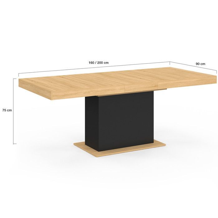 Mesa de comedor rectangular extensible - IDMARKET - EDEN - Madera y negro - 6-10 personas - 160-200 cm