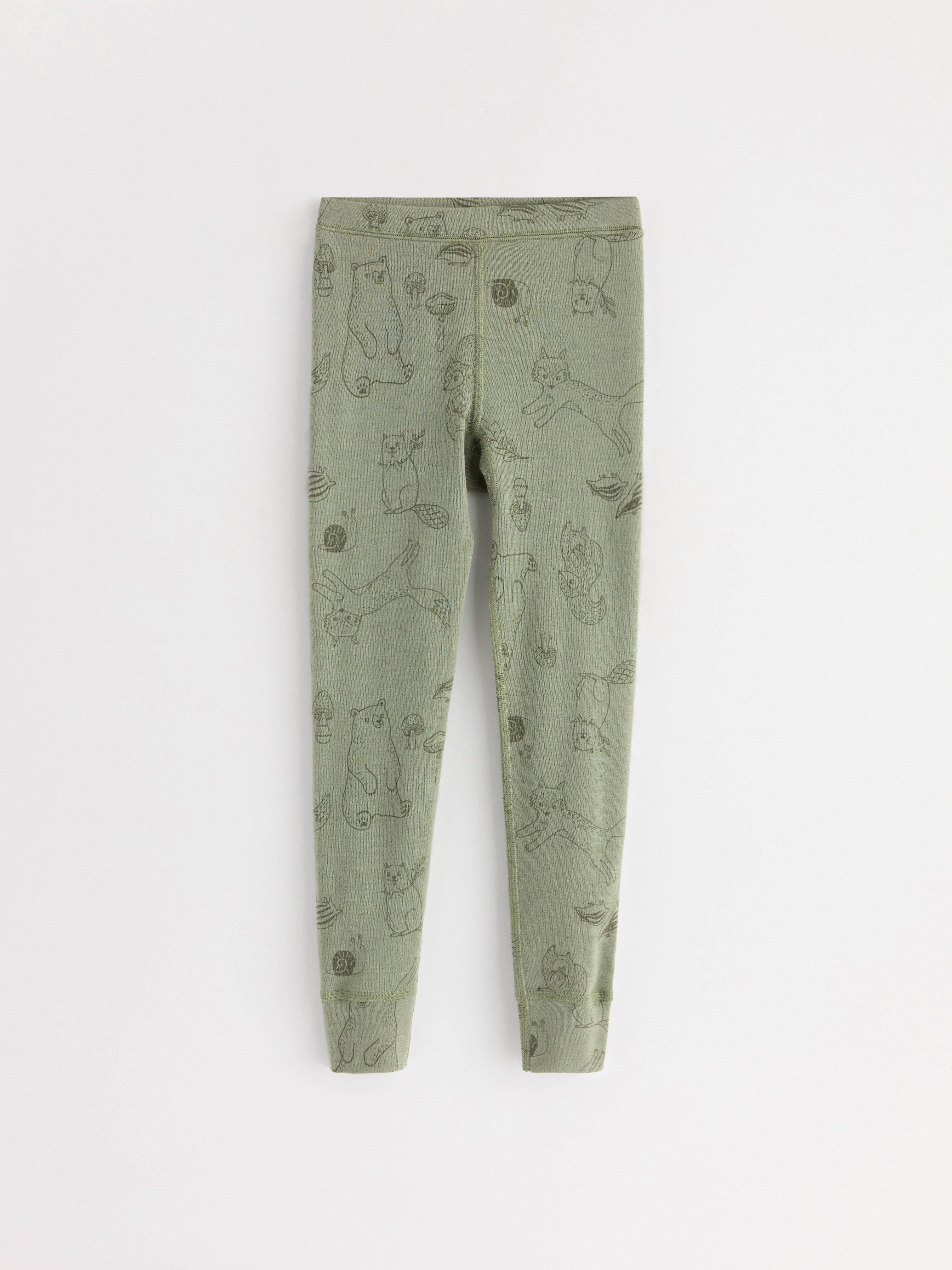 Leggings de lana merino color verde claro empolvado