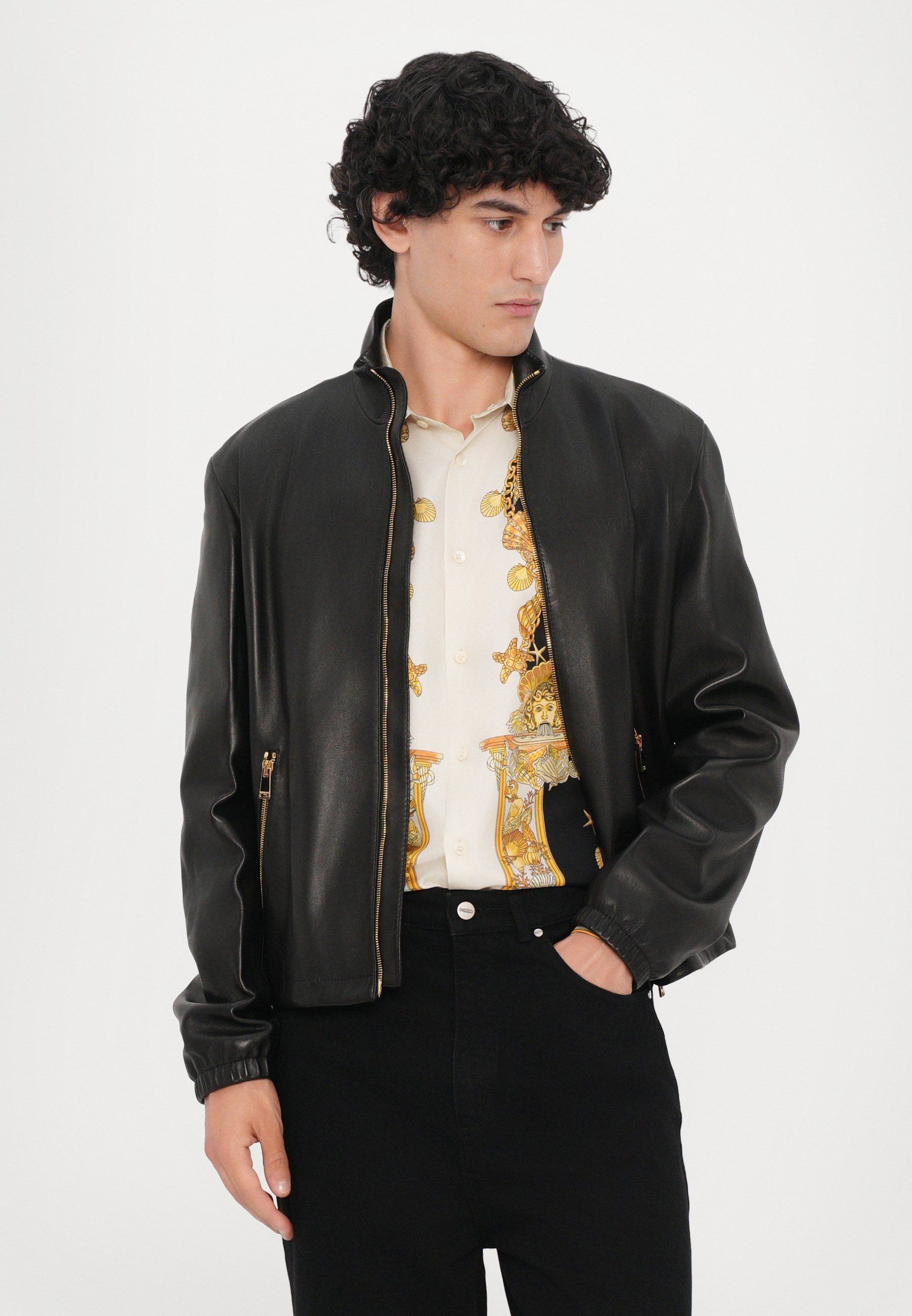 Versace BLOUSON - Leren jas - zwart