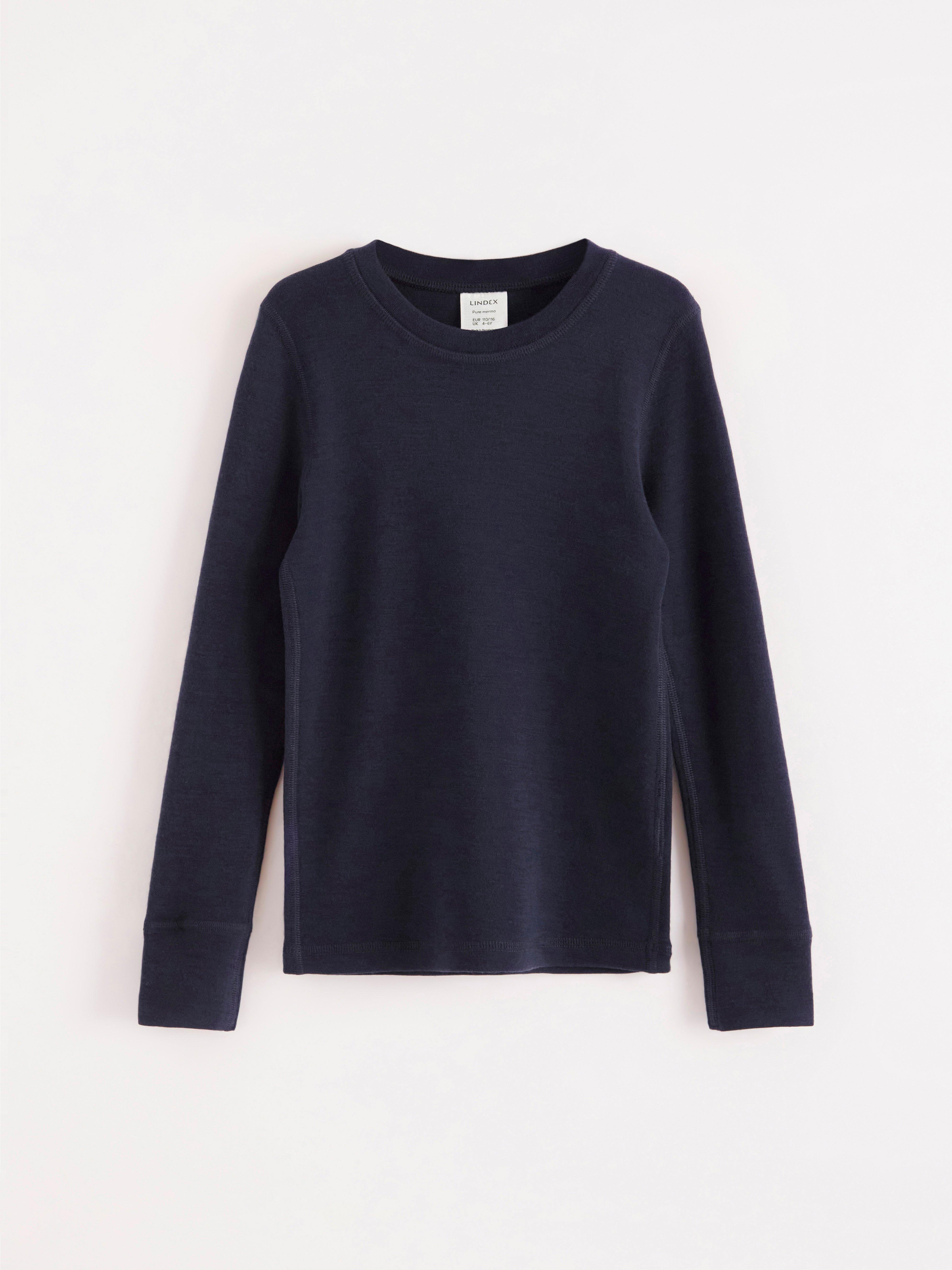 Blusa de manga comprida em lã merino azul-marinho