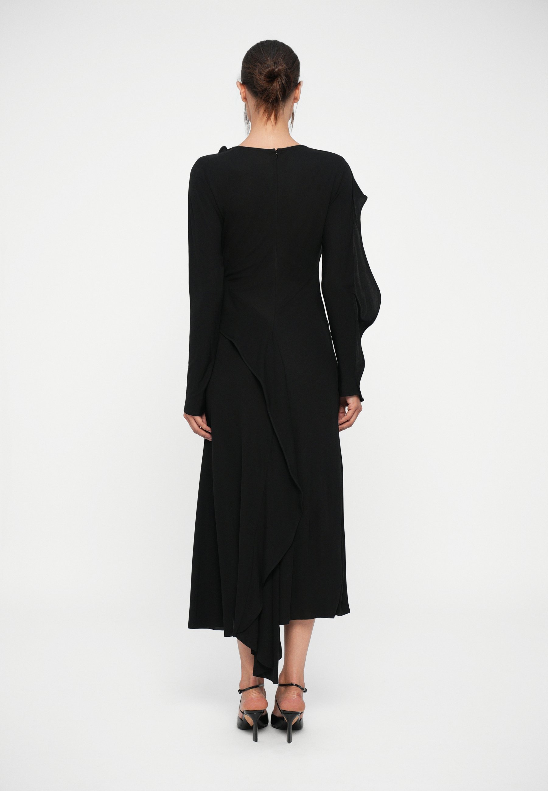Abito drappeggiato a maniche lunghe di Victoria Beckham - Abito in jersey - nero